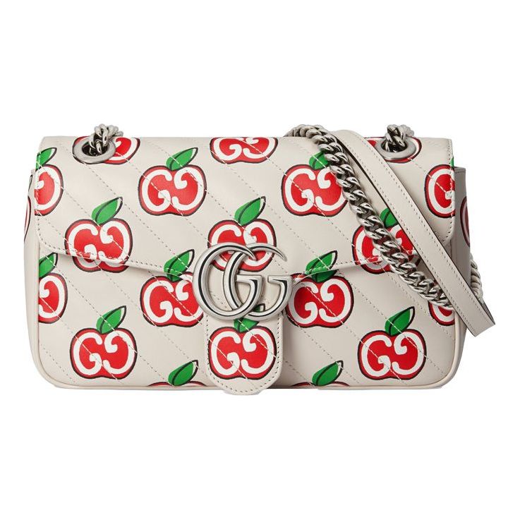 (WMNS) Gucci GG Marmont Silver Leather Chain Shoulder Bag 'Cream White Red' 443497-1W9AN-9086